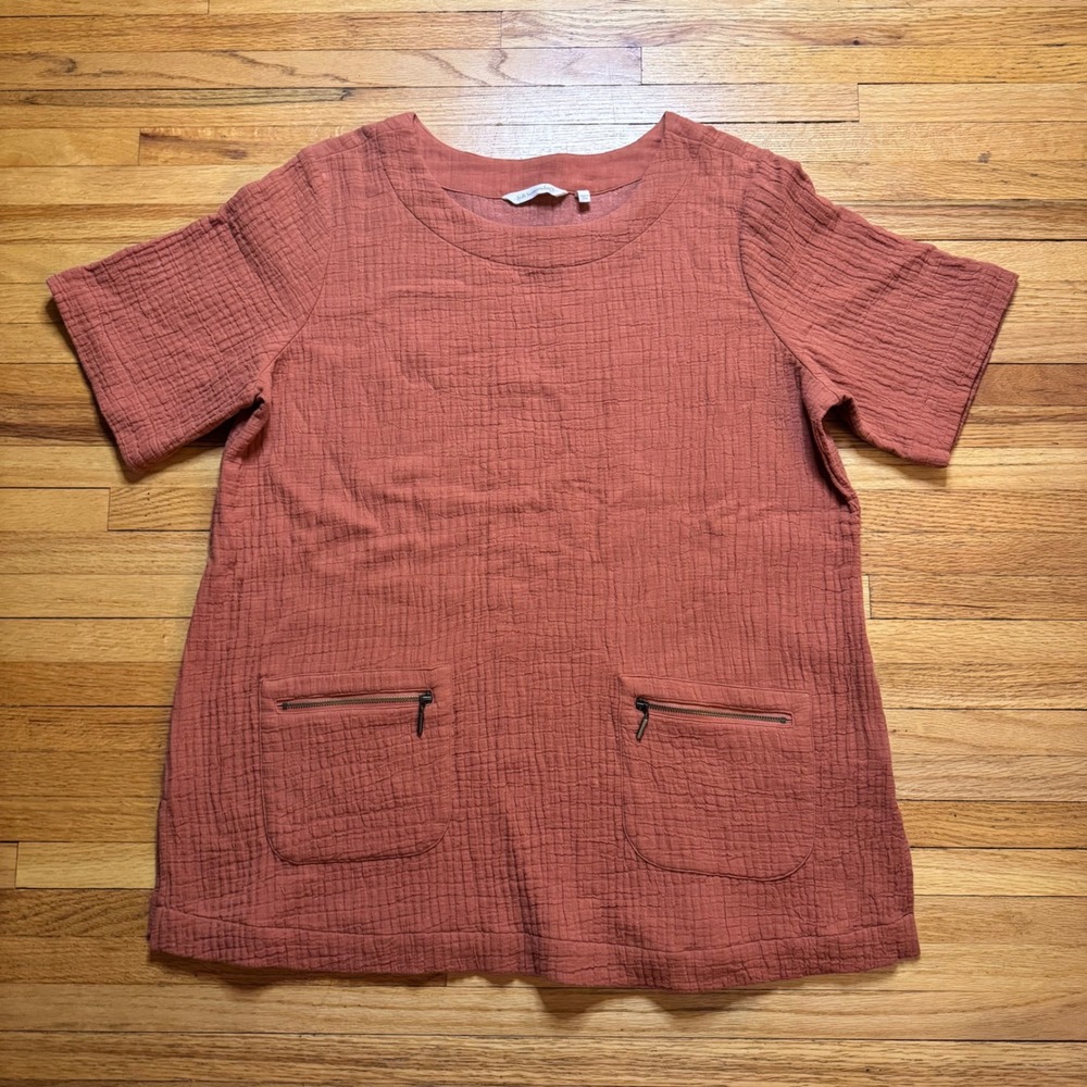 Soft Surroundings Women's XL Rust Textured Gauze Zipper Pocket Tunic Top 2CY12
